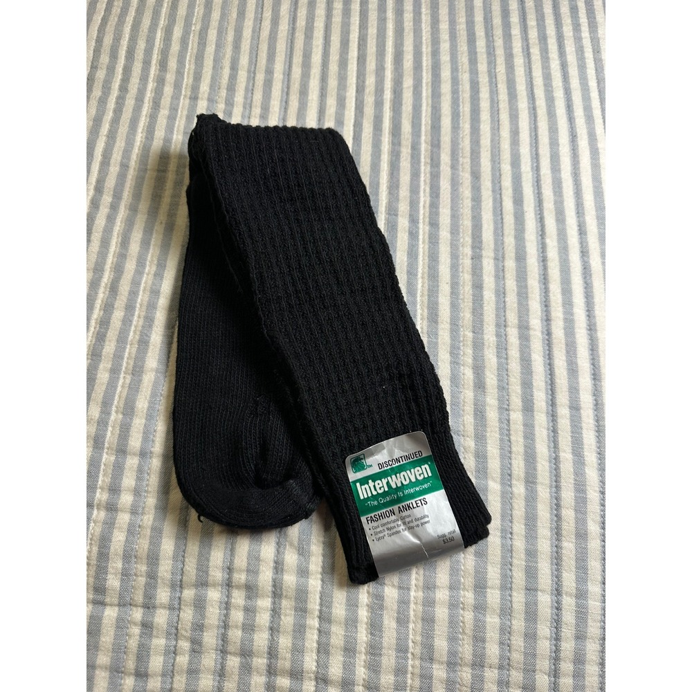 Interwoven Vintage Black Ribbed Fashion Anklet Socks Mens One Size 10-13 USA